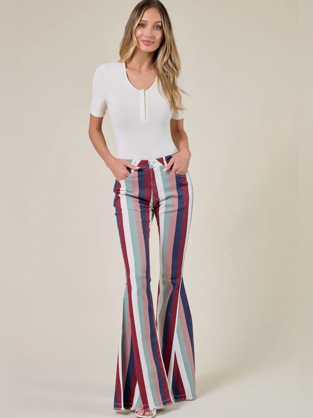 NWT Saints & Hearts Navy Multi Striped
Western Flared Bell Bottom Jeans - Picture 4 of 9